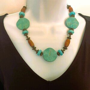 Turquoise Carnelian Statement Necklace Handmade Designer Jewelry